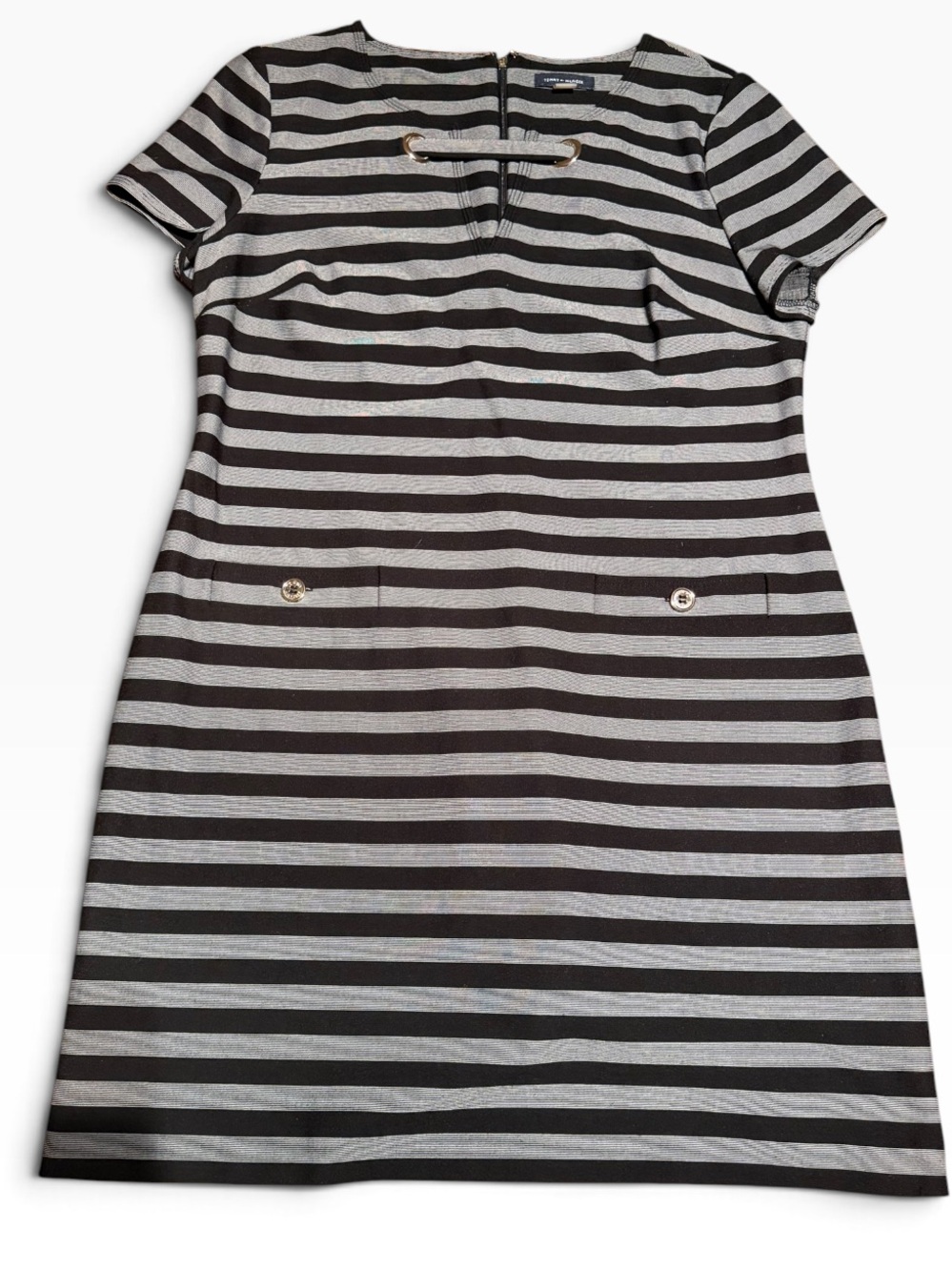 Tommy Hilfiger Black & White Striped Short-Sleeve Shift Dress size 14